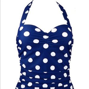 50s retro polka dot one piece halter swimsuit